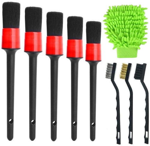 onest Natural Pelo de jabalí Premium Detalle Pincel (Juego de 6), Auto Detailing cepillo para polvo Set para limpieza Weels, Interior, Exterior, piel y 2 Pcs Automotive Limpiador de aire acondicionado y cepillo para polvo