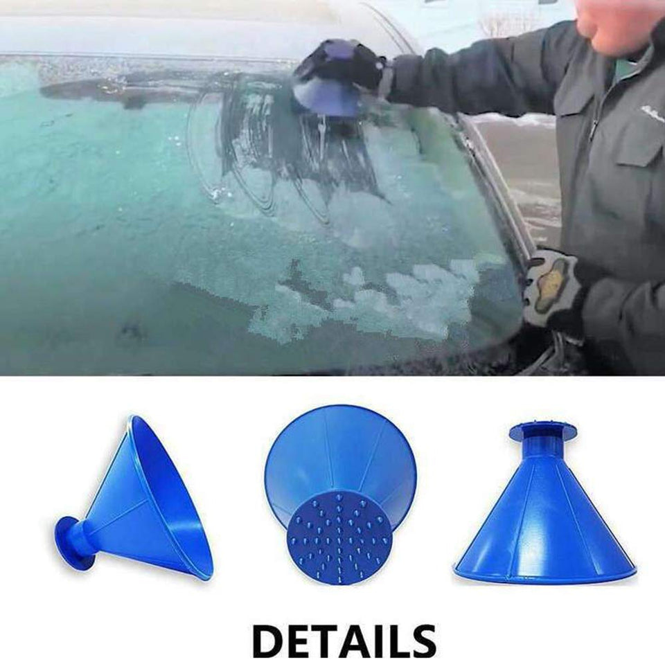Fullyy - Rascador de hielo redondo para parabrisas, diseño de cono mágico para coche, rascador de hielo, herramienta para quitar la nieve del coche