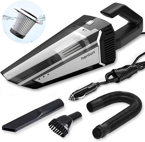 Hantun Car Vacuum, High Power DC 12V 5000PA Strong Suction Portable Handheld Car Vacuum Cleaner with 16.4FT Power Cord, Strong Aluminum Fan, HEPA Filter, Wet/Dry Use, for Car Cleaning