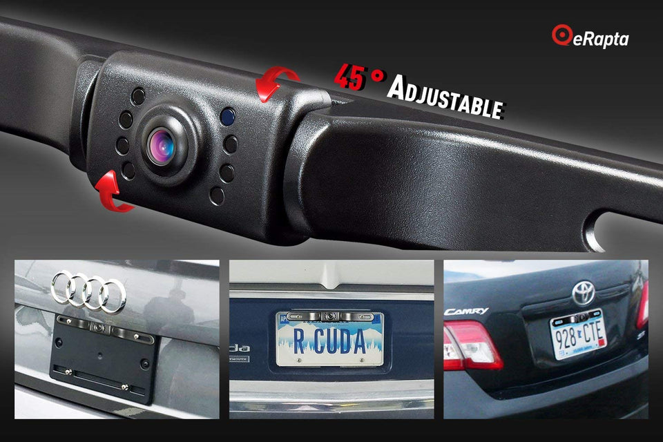 eRapta ERT01 - Cámara de visión trasera para coche con ángulo de visión perfecto de 149°, 8 luces LED, visión nocturna, 9 niveles, impermeable, universal, cámara de marcha atrás, placa de licencia