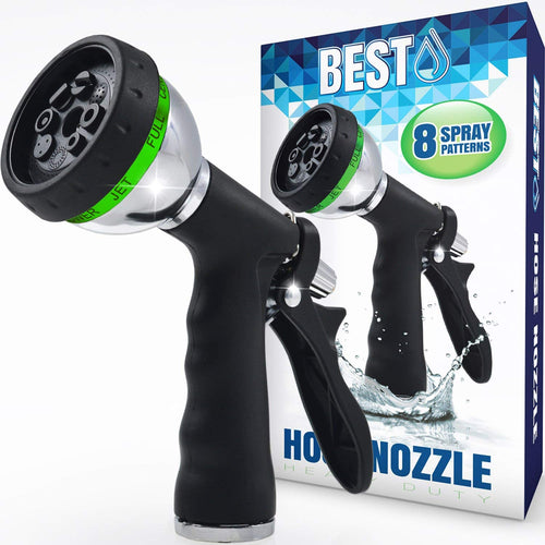 Best Boquilla de manguera de jardín (tecnología de alta presión), patrón de rociado de 8 vías, pulverizador, bruma, ducha, plano, completo, central de cono y con pulverizador de agua de ángel, diseño de gatillo trasero, diseño de acero cromado