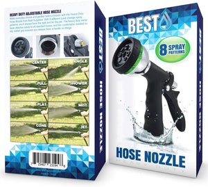 Best Boquilla de manguera de jardín (tecnología de alta presión), patrón de rociado de 8 vías, pulverizador, bruma, ducha, plano, completo, central de cono y con pulverizador de agua de ángel, diseño de gatillo trasero, diseño de acero cromado